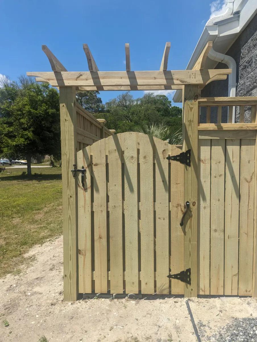 Wooden Arched Gate Pergola Top Ocean Isle Beach Nc.Jpg - recent work fence installation project in Wilmington NC and coast...