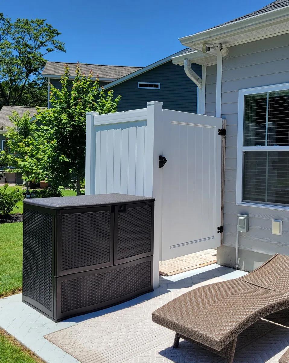 Vinyl outdoor shower enclosure